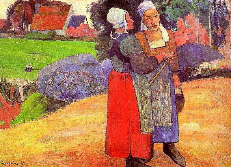 Two Breton Peasants on the Road - Paul Gauguin Painting